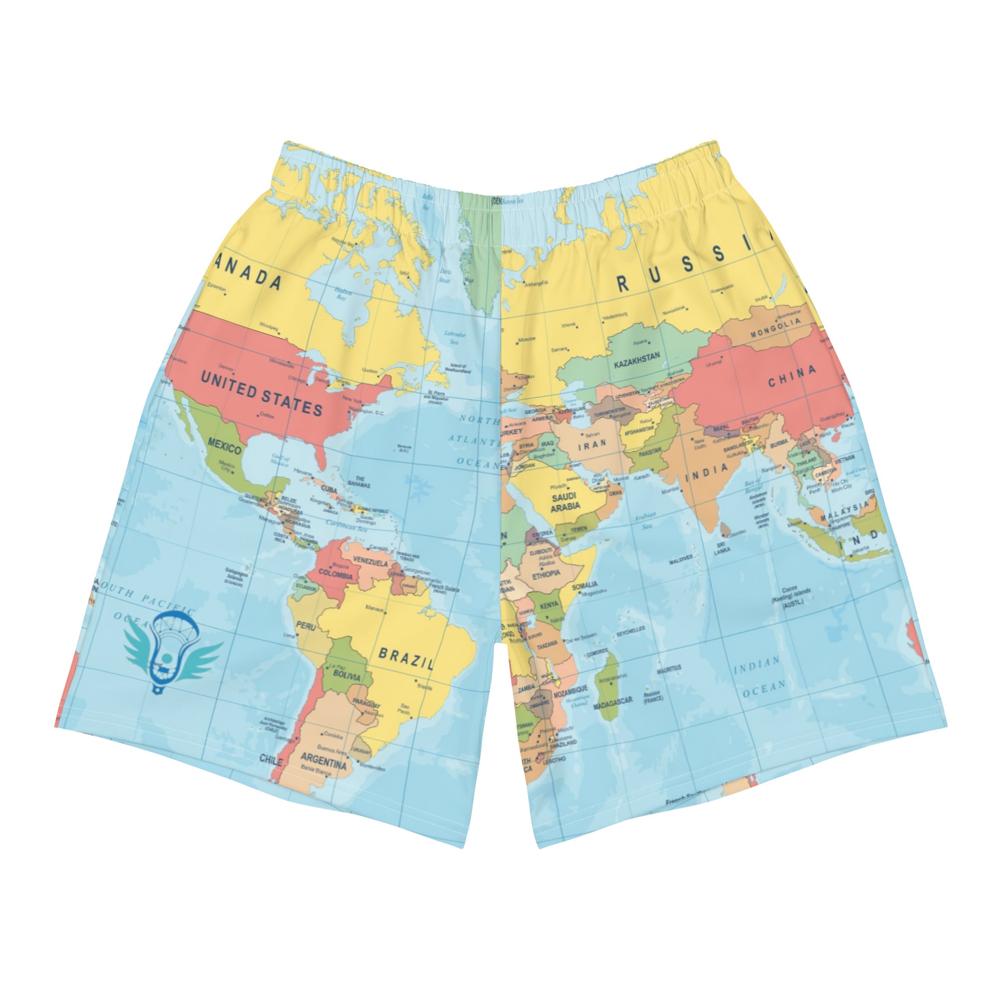 map-print track shorts